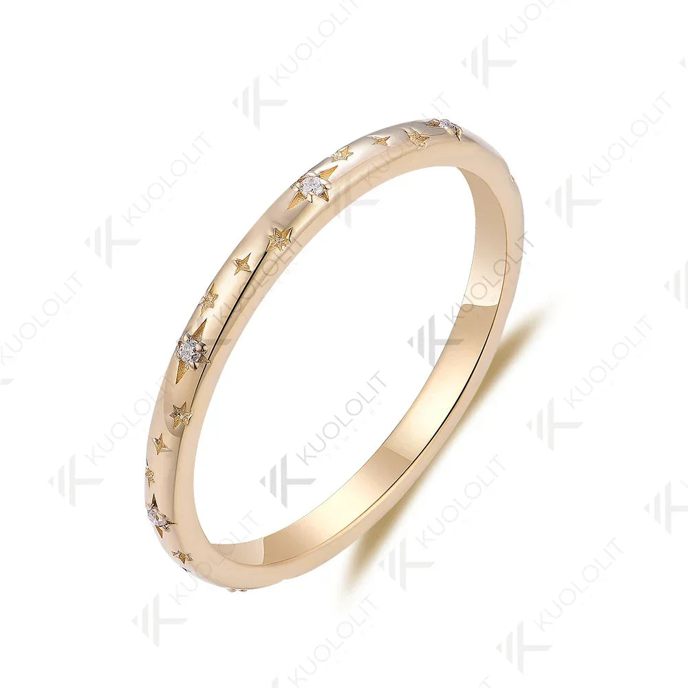 Moissanite Band Rings for Women Men Solid 18K 14K 10K 925 Silver Yellow Gold Star Carving for Anniversary Engagement