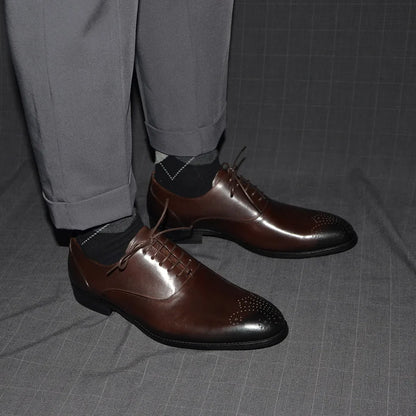 Italian Classy Men's Oxford Dress Shoes Genuine Cow Leather Lace-up Brogue Brown Black Business Office Wedding Formal Shoes Man