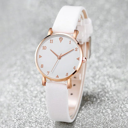 6PCS/Set Fashion Women's Watch Leather Band Quartz Watches Double Heart Jewelry Set(Without Box)