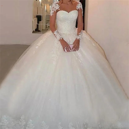 Customized Vestidos De Noiva Long Sleeves Wedding Dresses Ball Gowns robe de mariage Lace Appliques Beautiful Dress Bridal Gowns