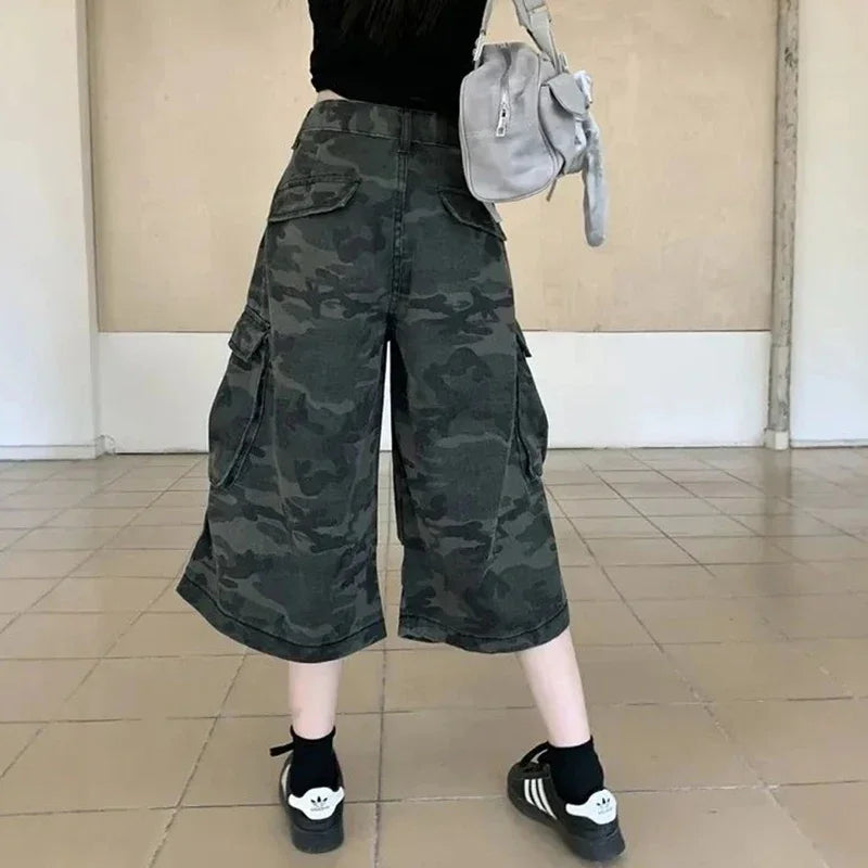 Vintage Baggy Cropped Jeans Pants Girls Fashion High Waist Denim Pants