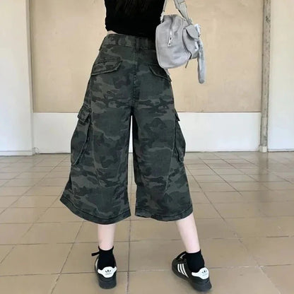 Vintage Baggy Cropped Jeans Pants Girls Fashion High Waist Denim Pants