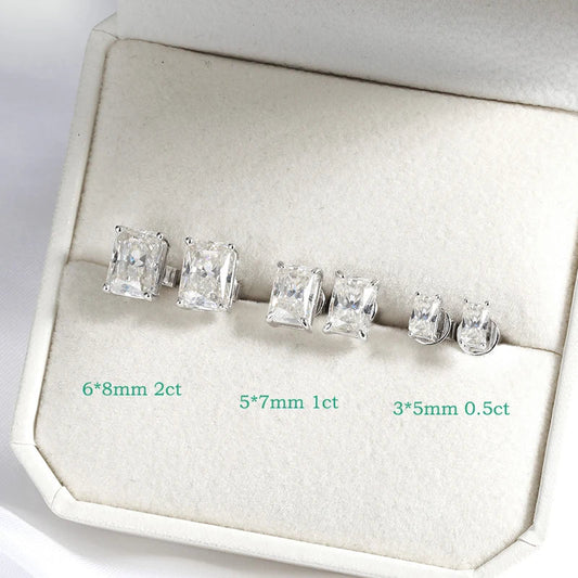 0.5CT 1CT 2CT Radiant Cut Moissanite Stud Earrings for Women Luxury Quality Jewelry 100%  925 Sterling Silver Plated 18K