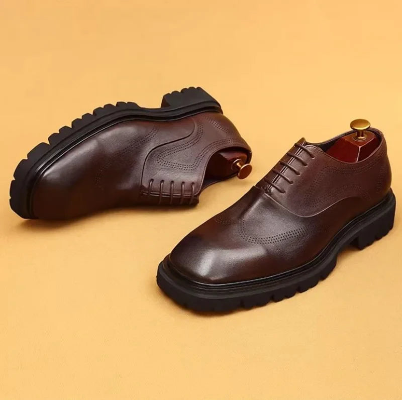 5cm heels High Quality Thick Sole Height-increasing Shoes Man Square Toe Lace-up Oxford Shoes Cowhide Leather Men Dress Shoes