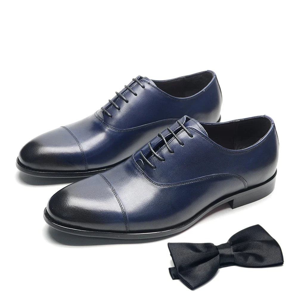 Genuine Leather Handmade Men's Oxford Dress Shoes Cap Toe Lace-Up Classic Business Office Shoe Wedding Party Formal Shoes Man