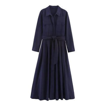 Women's Dress Fall 2025 New Solid Color Long Sleeve Shirt Style A-Pendulum Dress Belt Decoration Casual Fashion Personality