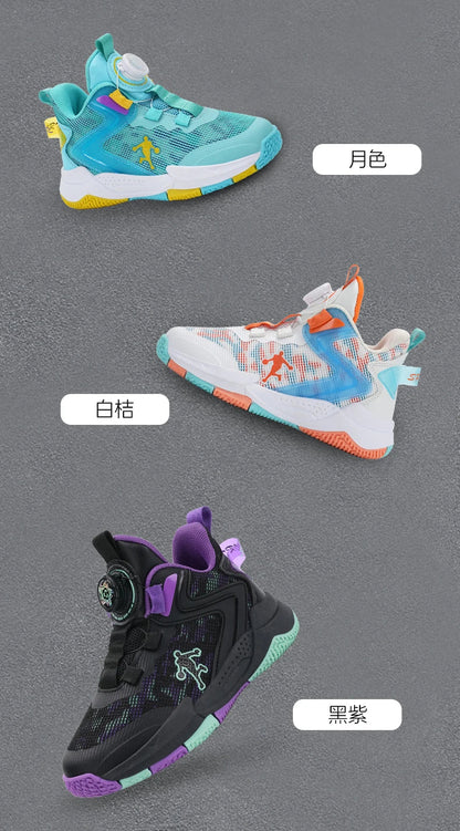 Rotary Buckle Kids Basketball Sneakers Boys Brand Sneakers Mesh Breathable Children's Basketball Shoes Outdoor Sports Shoes Girl