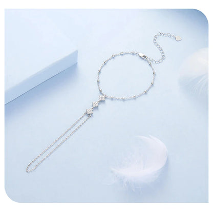 925 Sterling Silver Hand Chains Bracelet Dainty Four-leaf Clover CZ Bracelet Ring Chain for Women Summer Body Jewelry Set