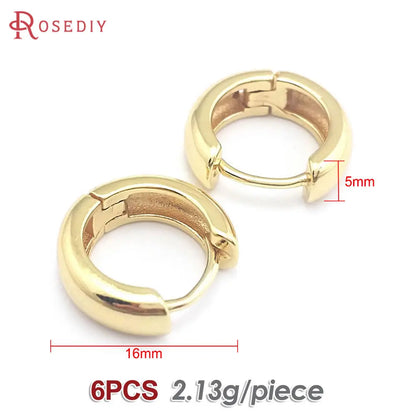 6PCS 14MM 16MM 18MM 23MM 25MM 30MM 18K Gold Color Brass Round Circle Loop Earrings Hoops Jewelry Making Supplies Accessories