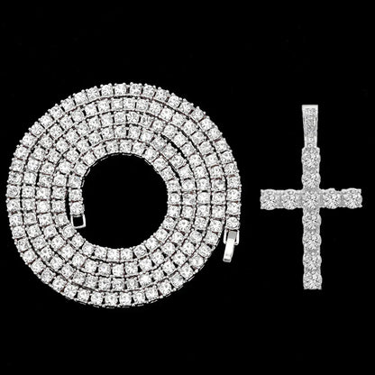 Hip Hop Iced Out Cross Pendant Necklace Strap 4mm Zircon Tennis Chain Men Women Sparkling Necklace Punk Jewelry Fashion Gift