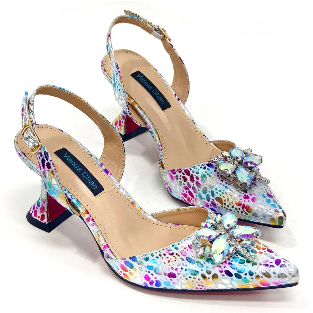 Italian Design Luxury Women's Shoes And Clutch Green Full Diamond Decoration Metal Closure Bag for Party