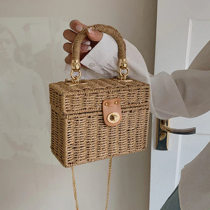 Summer Box Small Purse and Handbags For Women Rattan Straw Woven Crossbody Shoulder Bags Female Fashion Chain Travel Beach Bags