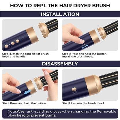 Hair Dryer Brush 7 in 1, Air Styler Set with Curling Iron, Round Brush, Straightener for Women