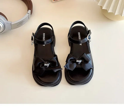 2025 New Children's Sandals Summer Bow Princess Casual Shoes Children's Soft Bottom Beach Flat Shoes Fashionable and Versatile