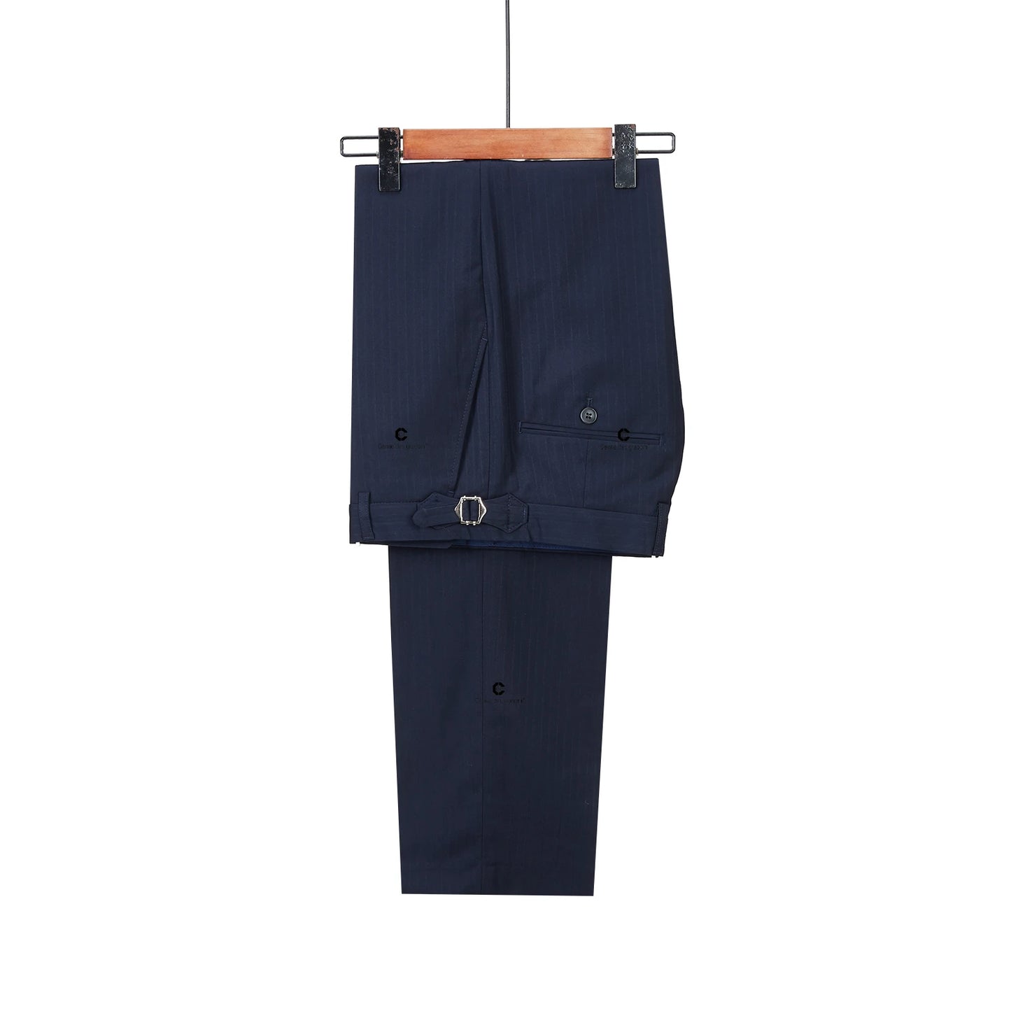 Dark Blue Pinstripe 3 Piece Classic Men Suits Blazer Vest Pants Peak Lapel Formal Business Prom Wedding Dress