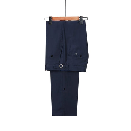 Dark Blue Pinstripe 3 Piece Classic Men Suits Blazer Vest Pants Peak Lapel Formal Business Prom Wedding Dress