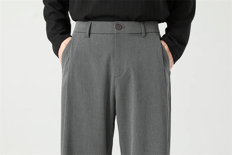 Men's Spring Essential Suit Pants Elastic Waist Loose Straight Black Gray Casual Business Work Slacks Fashion Trendy Daily Wear