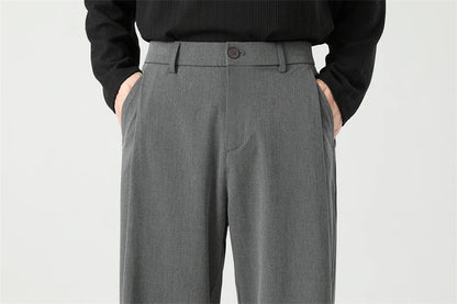 Men's Spring Essential Suit Pants Elastic Waist Loose Straight Black Gray Casual Business Work Slacks Fashion Trendy Daily Wear