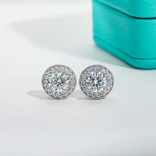 2.4cttw D Color Moissanite Diamond Vintage Stud Earrings For Women 18K Gold Plated 925 Sterling Silver Earrings Wholesal