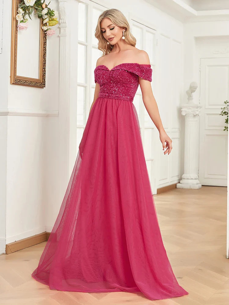 Luxury Long Sleeve V-Neck tulle Formal Evening Dresses 2025 Elegant Wedding Party Sequins Women Prom Cocktail Gowns