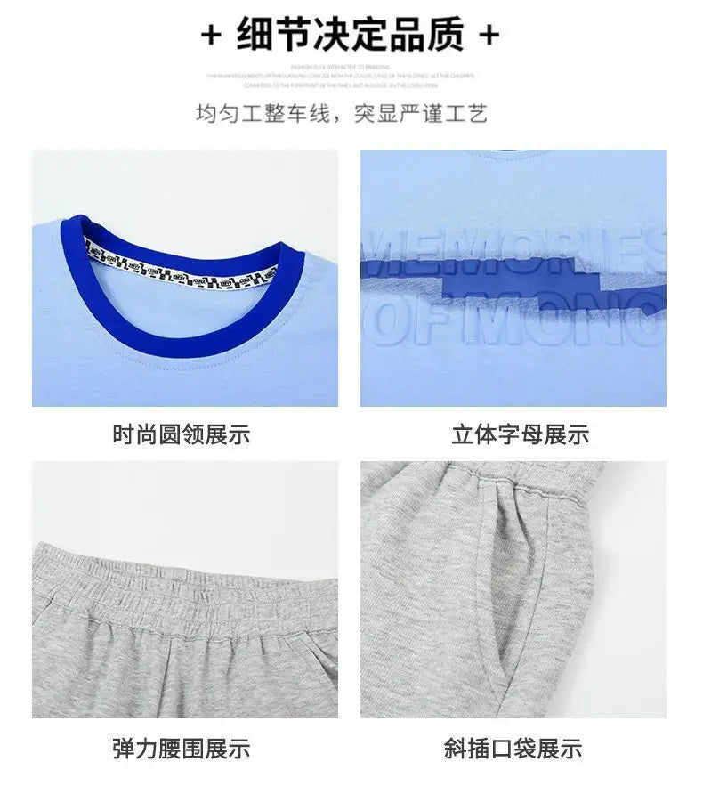 Teen Boys Tracksuit Clothes Sets 2026 Summer Children Gradient Letter Print Short Sleeve T-shirt+Shorts 2Pcs Kids Casual Outfits