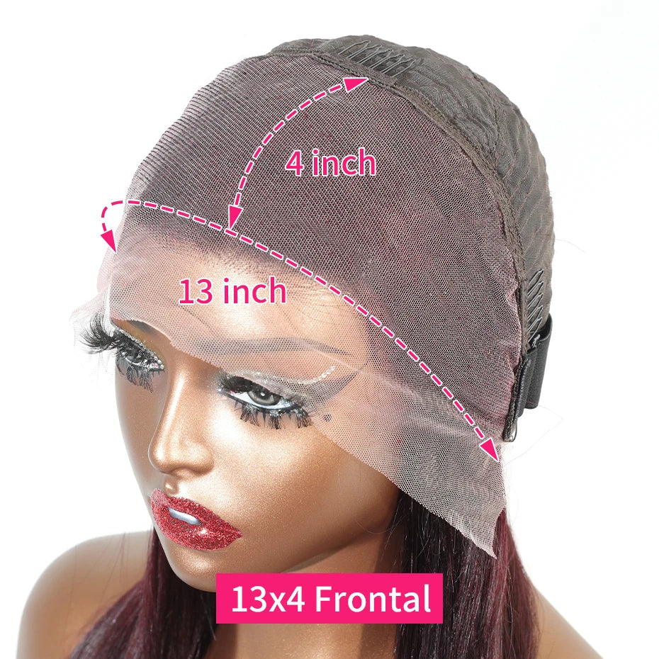 13x6 13x4 Frontal Bob 100%Human Hair Lace Front Wig Dark 99J Burgundy Square Cut Raw Vietnamese Bone Straight 250% Pre Plucked