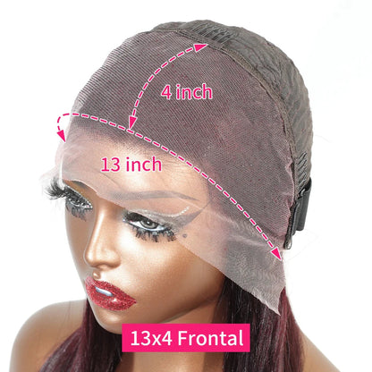 13x6 13x4 Frontal Bob 100%Human Hair Lace Front Wig Dark 99J Burgundy Square Cut Raw Vietnamese Bone Straight 250% Pre Plucked