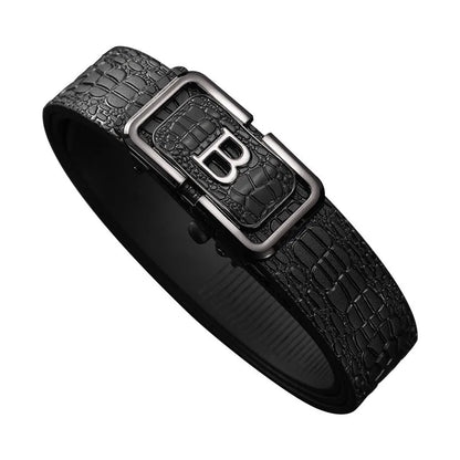 Men's Belt B-Type Belt Toothless Inner Wear Automatic Buckle Belt PU Men's Style Simple Business