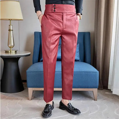 Men Boutique Bright Jacquard Suits Pants Male Formal Wear Trousers Quality Men Business Casual Pants High Waisted Suit Trousers