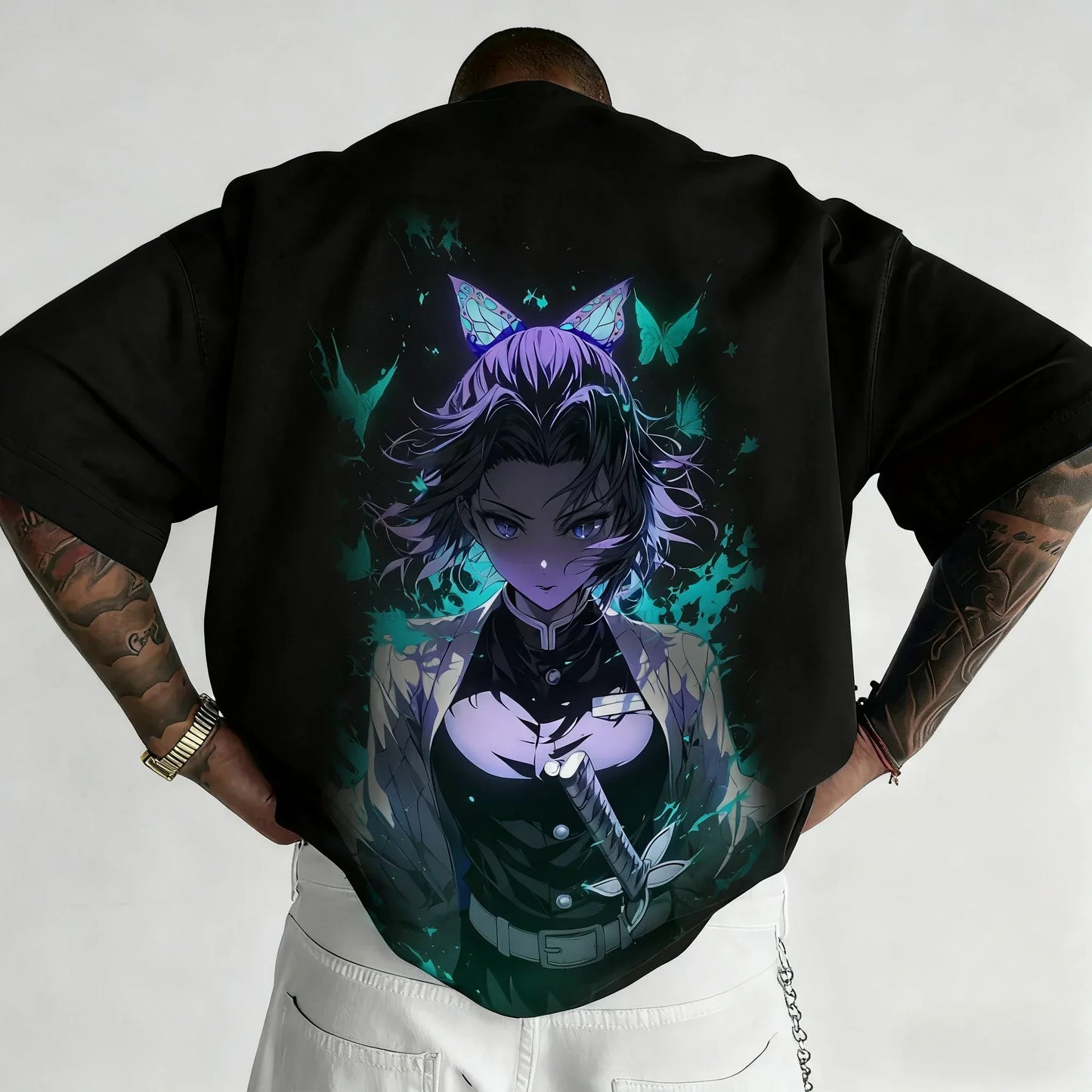 T-shirt Men's Summer New Kochou Shinobu Printing Trend American Style Ins Casual Loose Parent-child P