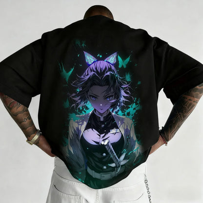 T-shirt Men's Summer New Kochou Shinobu Printing Trend American Style Ins Casual Loose Parent-child P