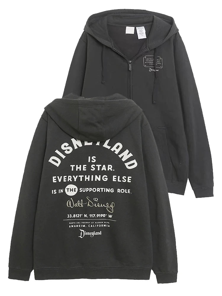 Moletom de Lã Bordado com Estampa de Desenho Animado do Castelo Mundial Letra Mágica Mickey Mouse Feminino com Zíper e Capuz VELUDO Blusa