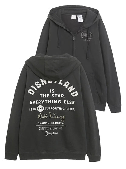 Moletom de Lã Bordado com Estampa de Desenho Animado do Castelo Mundial Letra Mágica Mickey Mouse Feminino com Zíper e Capuz VELUDO Blusa
