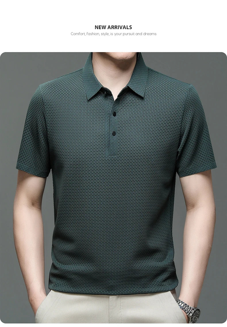 Upto EUR Sizes Tall Man Brand Top-Quality Men's Golf Shirt Lop-up Hollow Short-sleeved Polo Shirt SummerIce Silk Breathable Tee