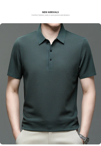 Upto EUR Sizes Tall Man Brand Top-Quality Men's Golf Shirt Lop-up Hollow Short-sleeved Polo Shirt SummerIce Silk Breathable Tee