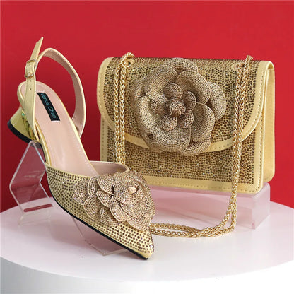 Italian Design Fashion Banquet Bags And Comfortable Mid-heel Hollow Pointed Shoes Are Suitable For parties Or Commuting