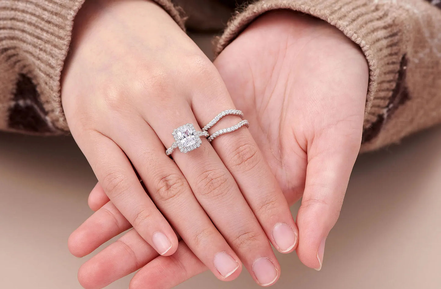 Solid 925 Sterling Silver Wedding Rings Set for Women AAAAA Grade CZ Engagement Ring Detachable Guard Bands