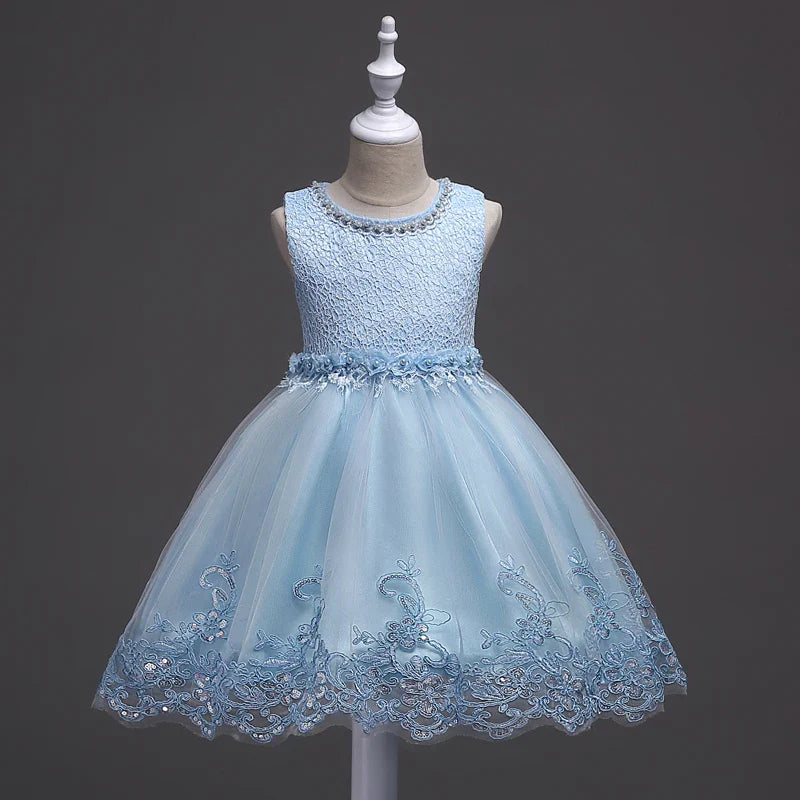 Girl Princess Dress of Korean style sleeveless beaded children's dress dress princess dress lace dress performance