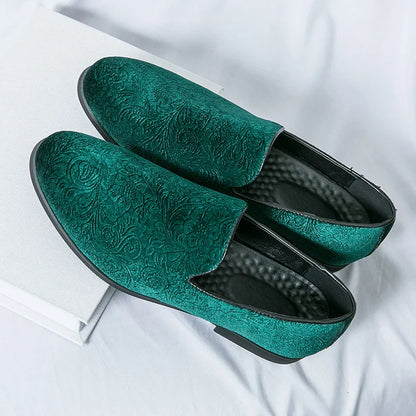 New British style men's hair stylist pattern suede lazy man slip-on bean loafers 46 plus-size pointed leather shoes