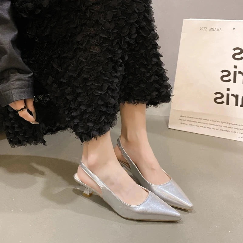 2025 Summer fashion pointed leather women's sandals large size low heel open toe design Elegant and casual women's formal shoes