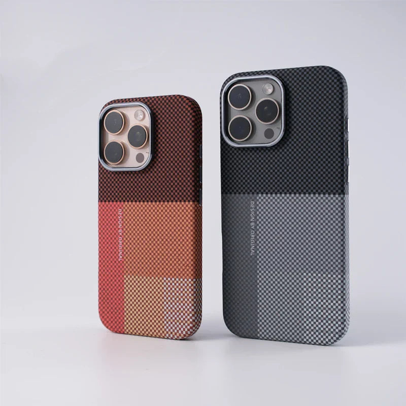 Magnetic Pixel Grid Texture Phone Case for IPhone 17 16E 15 14 Pro Max Metal Lens Buttons Slim Hard Protect Cover
