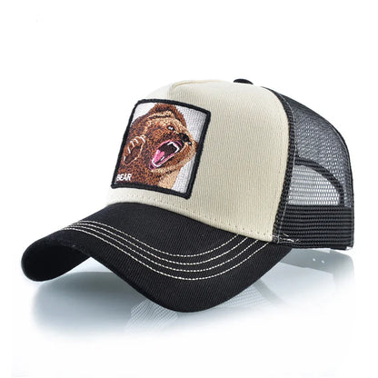 Four Seasons Snapback Baseball Cap Men Fashion Bear Embroidery Hip Hop Hat Women Outdoor Breathable Mesh Trucker Hat