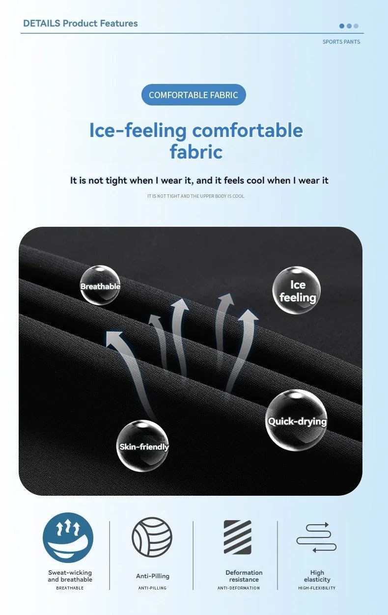 New High-quality Ice Silk Men Casual Straight Leg Pants Two-piece Set For Summer Lightweight Breathable Outdoor Sports Leggings