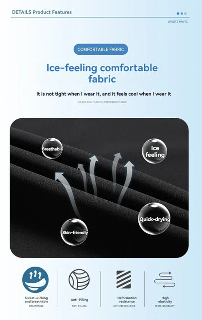 New High-quality Ice Silk Men Casual Straight Leg Pants Two-piece Set For Summer Lightweight Breathable Outdoor Sports Leggings