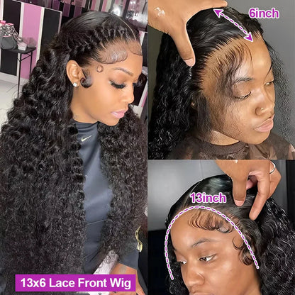 40 46 Inch Deep Wave Lace Frontal Wig 13x4 13x6 Hd Transparent Curly Human Hair Lace Front Wigs For Black Women Water Wave Lace Wigs Pre Plucked Baby Hair 300 High Density Brazilian Human Hair