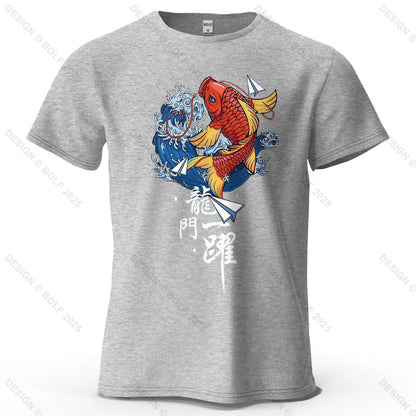 Dragon Gate Leap Printed Men's T-Shirt 100% Cotton Oversized Carp Good Luck Graphic Tees for Women Tops Tees Streetwear