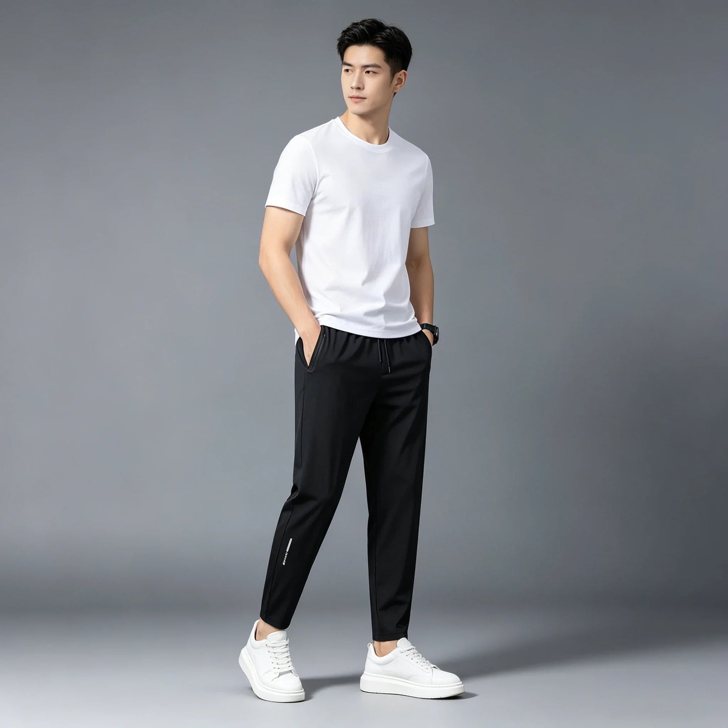 Men's Summer Lightweight High-Stretch Ice Silk Pants, Quick-Dry Breathable Ice Silk Sports Sweatpants for Running & Fitness