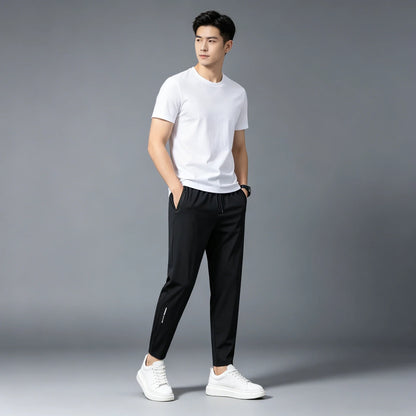 Men's Summer Lightweight High-Stretch Ice Silk Pants, Quick-Dry Breathable Ice Silk Sports Sweatpants for Running & Fitness