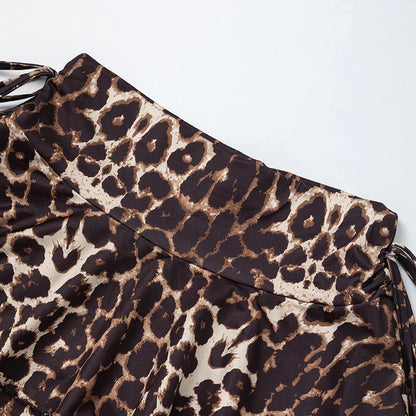 Summer New Style Elegant And Simple Floral Leopard Print Skirt Women's Fashion Ruffle Side Fake Drawstring All-Match Short Skirt