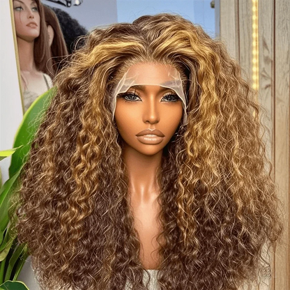 30 Inch Curly Highlight Ombre Lace Front Wig Human Hair Wigs Colored Deep Wave 13X6 Hd Lace Frontal Wig Pre Plucked 250 Density